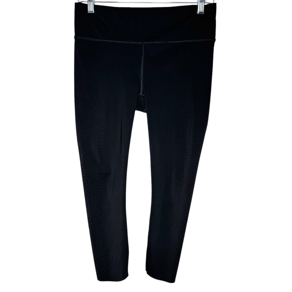 Athleta | Black Mid Rise Velocity Laser-Cut Capri Leggings | Size S | EUC